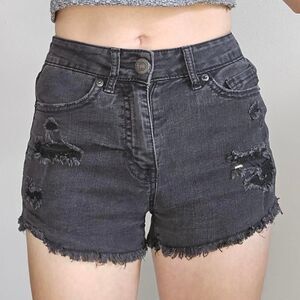 Women's Aeropostale Black Ripped Distressed Raw Hem Tight Denim Jean Shorts 00